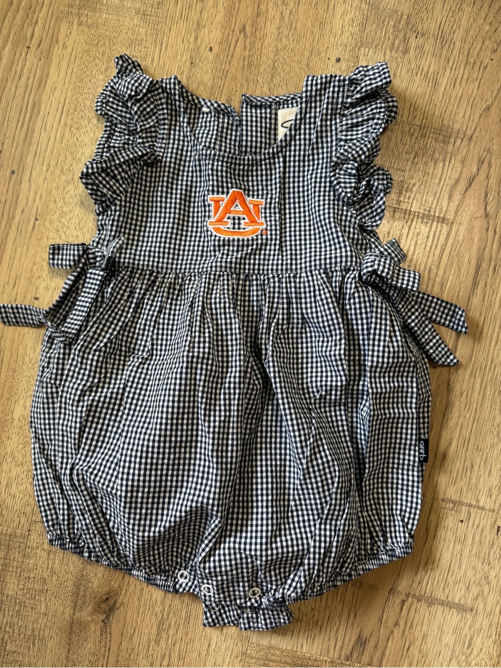 Auburn Gingham Baby One-Piece Bodysuit with Ruffle Sleeves